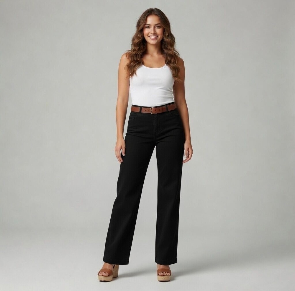 OLD NAVY Womens Pants 12 Black Classic Fit Straight Leg Cotton Blend Trousers VG